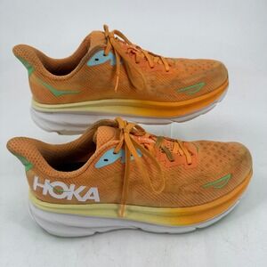 Hoka One One Clifton 9 Shoes MENS Orange Lace Up Athletic Sneakers SIZE 11.5 D